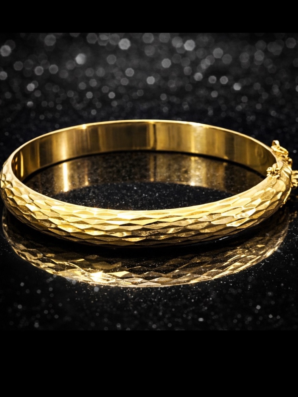 18k Gold Technibond vintage diamond cut polished bangle statement bracelet HSN